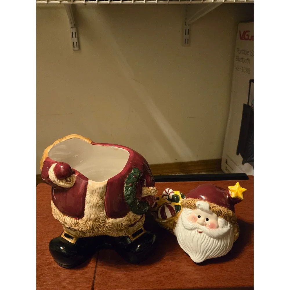 Vintage Santa Claus Ceramic Cookie Jar Red Holiday Christmas Decor Hand Painted